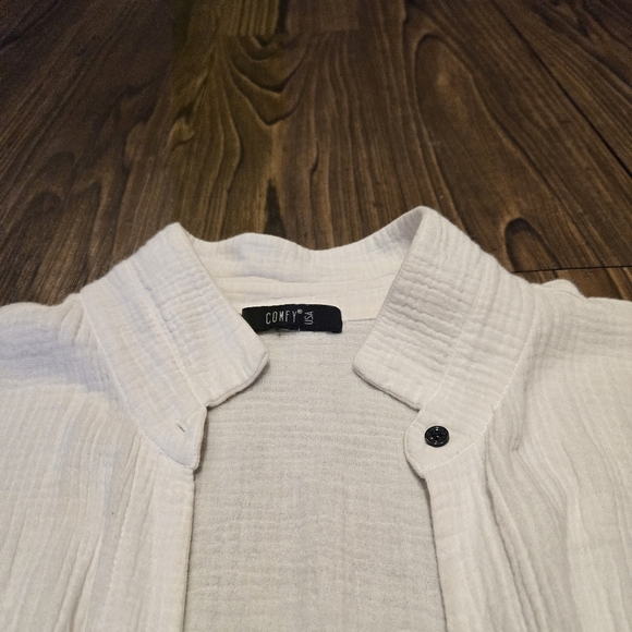 Comfy USA White Gauze Top Crepe Tie Front Blouse Vacation Beach Cotton Casual L - Picture 14 of 16